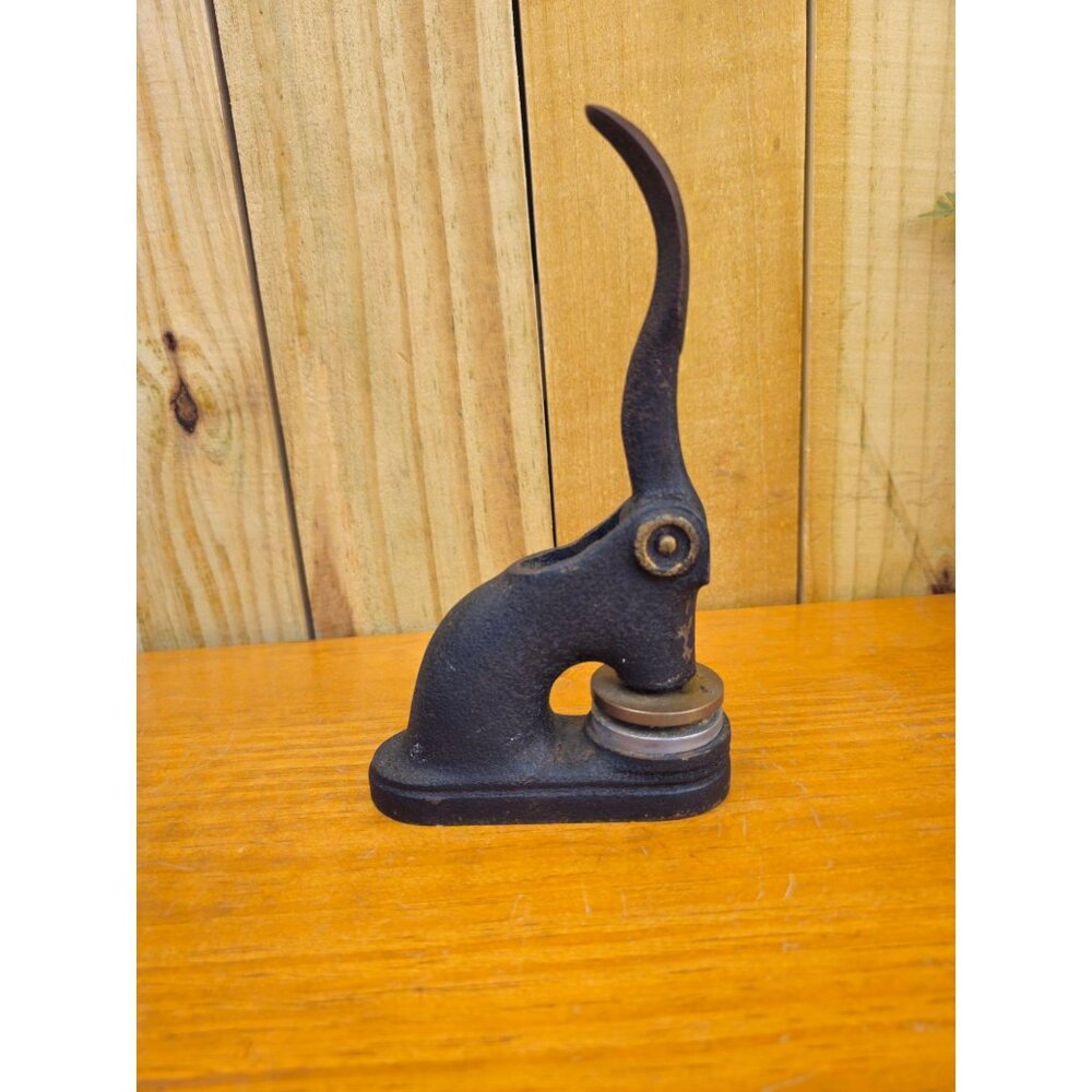 Antique Cast Iron Notary Seal Press With Brass Accents & Rustic Patina